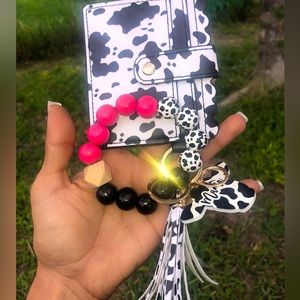 Cow print wristlet wallet
